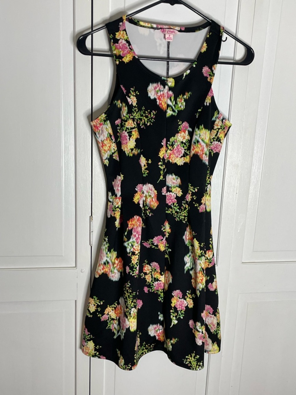 Candie's Black Floral Mini Dress with Pink & Yellow Blooms Size Small